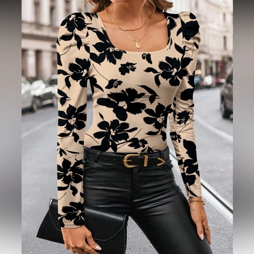 Vintage Floral Square Neck Long Sleeve Top NEW 🏷️